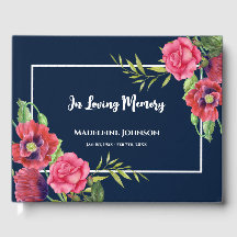 Begrafenis Waterverf Rood en Roze Bloemen Navy Blu