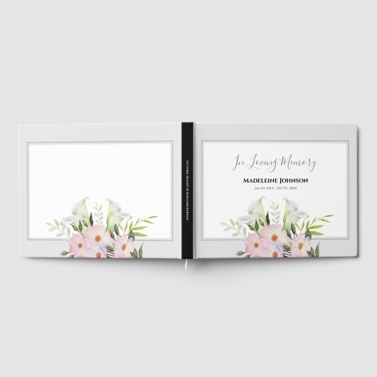 Begrafenis Waterverf Witte Calla Lily Rozen Gastenboek (Volledig)