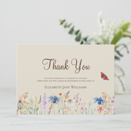 Begrafenis Wildflower Dank u Bedankkaart (Staand voorkant)