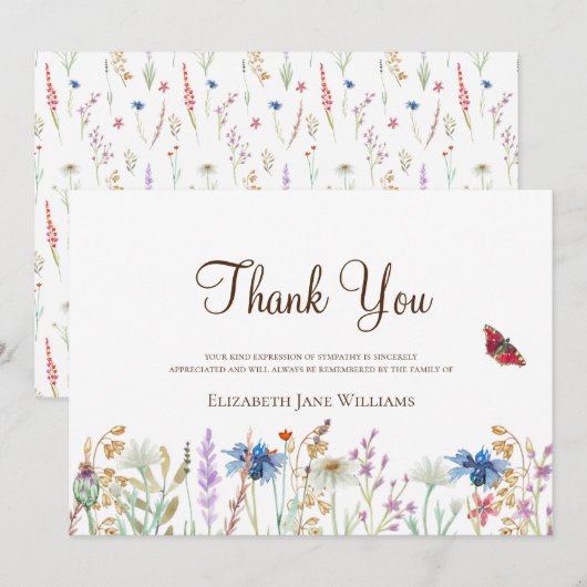 Begrafenis Wildflower Dank u Bedankkaart (Voorkant / Achterkant)