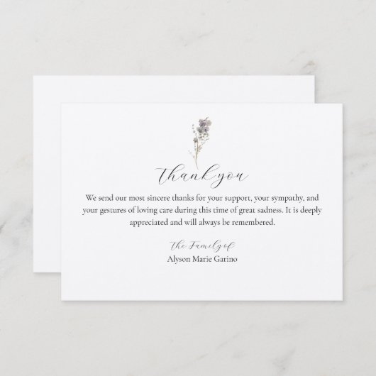 Begrafenis Wildflower Floral Dank u opmerking Kaar Bedankkaart (Voorkant / Achterkant)