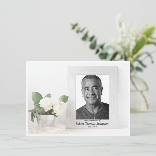 Begrafenis Witte Bloem en Foto Sympathie Bedankkaart (Staand voorkant)