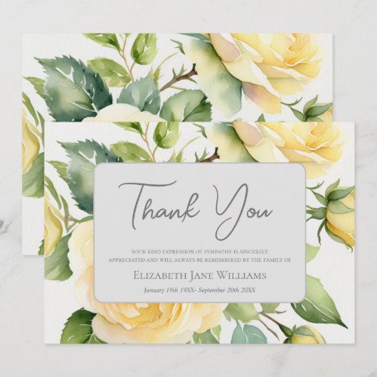 Begrafenis Yellow Rose Bedankkaart (Voorkant / Achterkant)