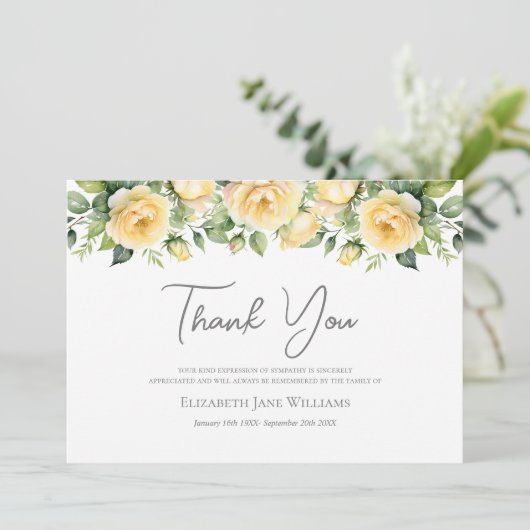 Begrafenis Yellow Rose Bedankkaart (Staand voorkant)