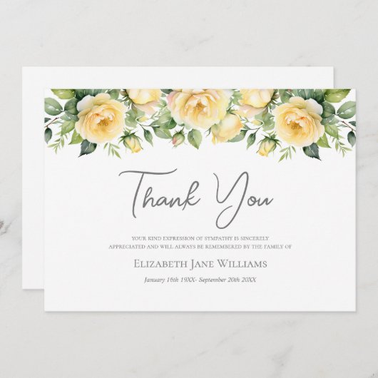 Begrafenis Yellow Rose Bedankkaart (Voorkant / Achterkant)