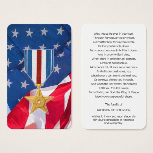 Begrafenis Zilveren Ster Medaille Gebed Sympathie  Visitekaartje (Voorkant /achterkant)