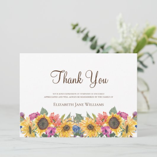 Begrafenis Zonnebloem Dank u Bedankkaart (Staand voorkant)