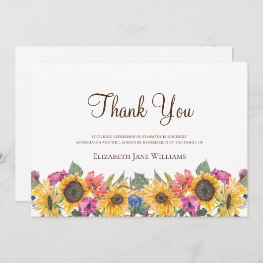 Begrafenis Zonnebloem Dank u Bedankkaart (Voorkant / Achterkant)