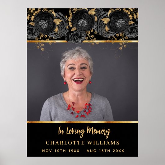 Begrafenis zwart goud foto gedenkteken welkom poster (Voorkant)