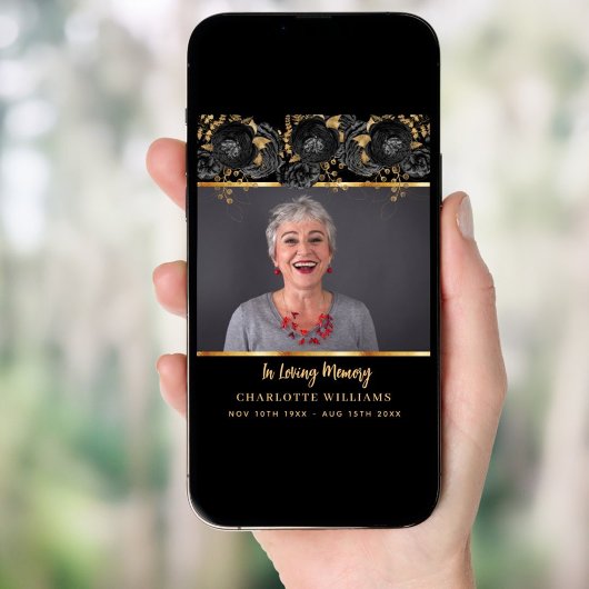 Begrafenis zwart goud foto gedenkteken welkom poster