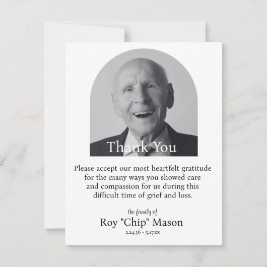 Begrafenis Zwart-wit Bedankkaart (Voorkant)