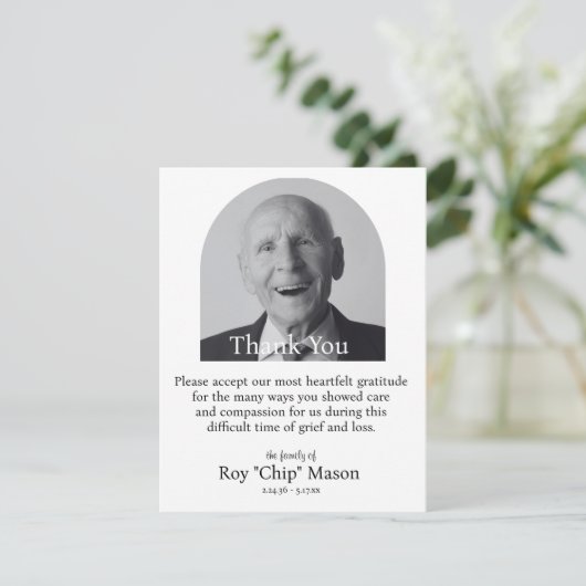 Begrafenis Zwart-wit Bedankkaart (Staand voorkant)