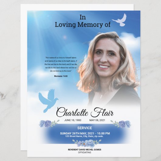 begrafenisaankondiging en uitnodiging (Voorkant / Achterkant)