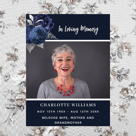 Begrafenisblauwe foto bloemenmonument welkom poster