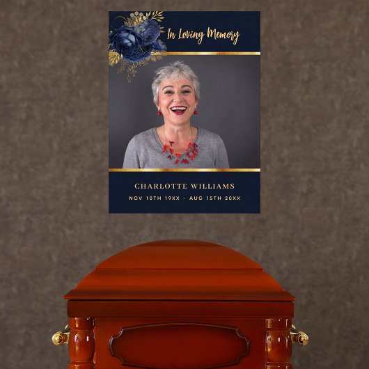 Begrafenisblauwe foto bloemenmonument welkom poster