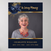 Begrafenisblauwe foto bloemenmonument welkom poster (Voorkant)