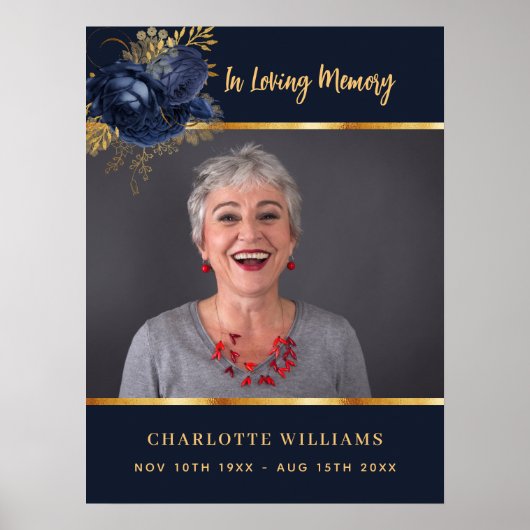 Begrafenisblauwe foto bloemenmonument welkom poster (Voorkant)