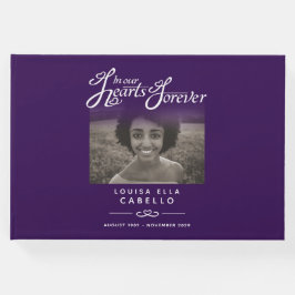 Begrafenisboek in ons hart paarse witte tekst gastenboek