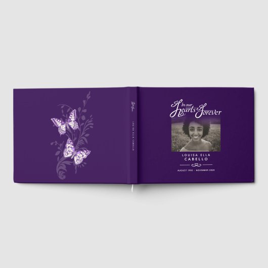 Begrafenisboek in ons hart paarse witte tekst gastenboek (Volledig)