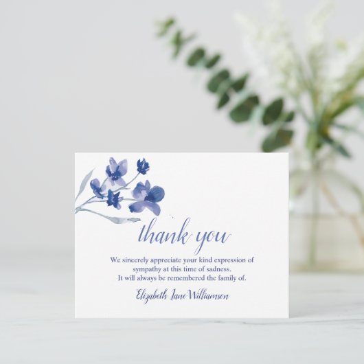 Begrafenisdank | Eenvoudige Waterverf van de bloem Bedankkaart (Staand voorkant)