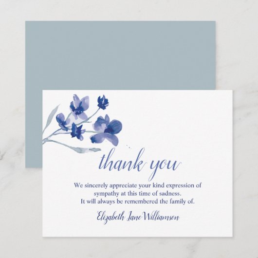Begrafenisdank | Eenvoudige Waterverf van de bloem Bedankkaart (Voorkant / Achterkant)