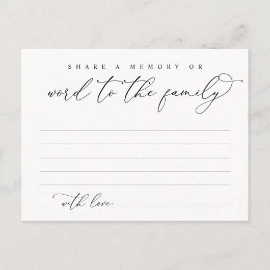 Begrafenisdienst, Deel een herinnering, Word Famil Briefkaart (Voorkant)