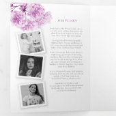 Begrafenisdienst paarse bloesem foto's drieluik programma (Binnenzijde eerst)