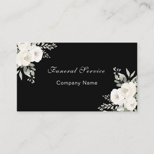 Begrafenisdienst zwart wit bloemen QR code Visitekaartje (Voorkant)