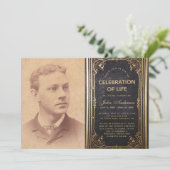 Begrafenisfoto  Black Gold Life Celebration Kaart (Staand voorkant)
