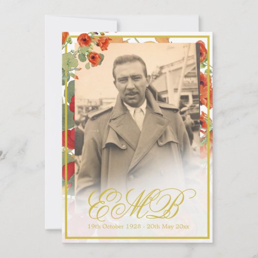 Begrafenisfoto Bloemen Goud Viering Kaart (Voorkant)