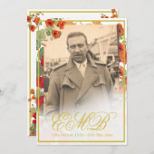 Begrafenisfoto Bloemen Goud Viering Kaart (Voorkant / Achterkant)