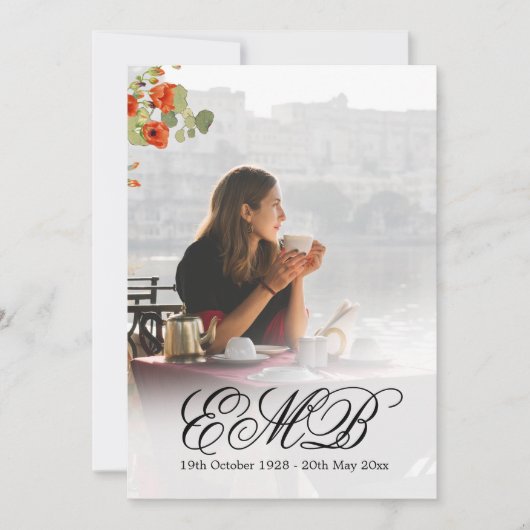 Begrafenisfoto Bloemen Zwart Viering Kaart (Voorkant)