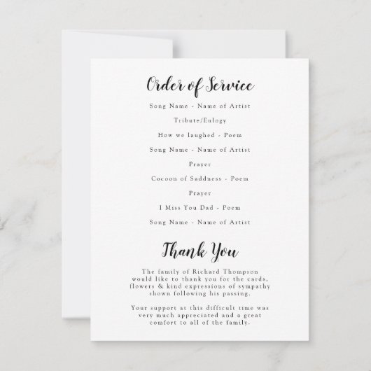 Begrafenisfoto Dank u Order of Service Kaart (Achterkant)