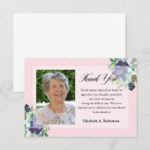 Begrafenisfoto Dank u Paarse Bloemen op Roze Bedankkaart (Voorkant / Achterkant)