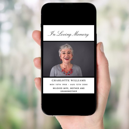 Begrafenisfoto eenvoudig gedenkteken wit zwart wel poster