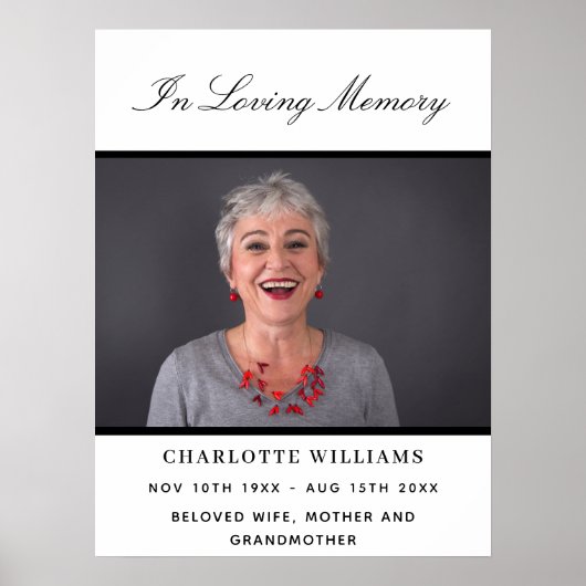 Begrafenisfoto eenvoudig gedenkteken wit zwart wel poster (Voorkant)