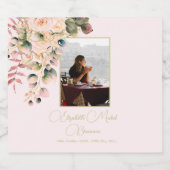 Begrafenisfoto Elegante roze rozenbloem Sparkling Wijnetiket (Enkel label)