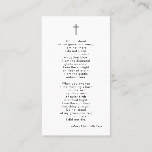 Begrafenisfoto in liefdevolle herinnering Cross Pr Visitekaartje (Achterkant)