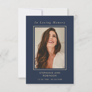 Begrafenisfoto Memorial Blue Gold Script Kaart