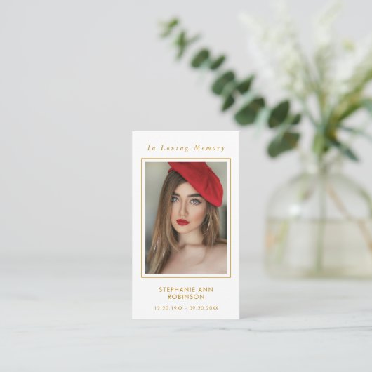 Begrafenisfoto Memorial Gold Cross Prayer Kaart Visitekaartje (Staand voorkant)