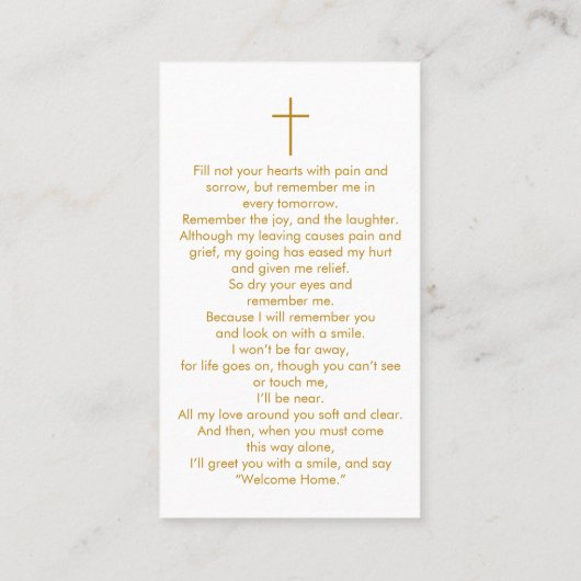 Begrafenisfoto Memorial Gold Cross Prayer Kaart Visitekaartje (Achterkant)