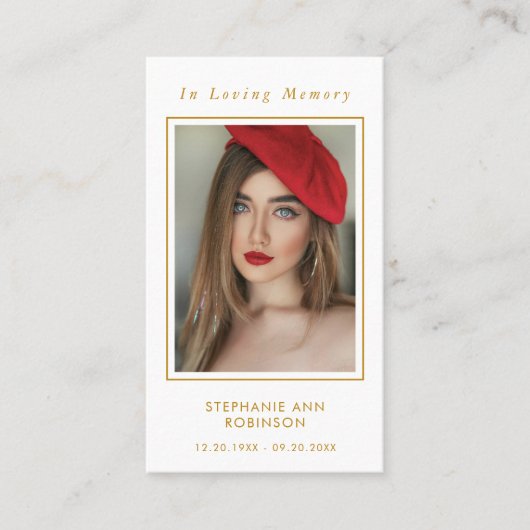 Begrafenisfoto Memorial Gold Cross Prayer Kaart Visitekaartje (Voorkant)