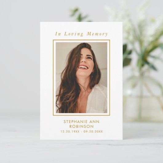 Begrafenisfoto Memorial Gold Script Keepsake Kaart (Staand voorkant)