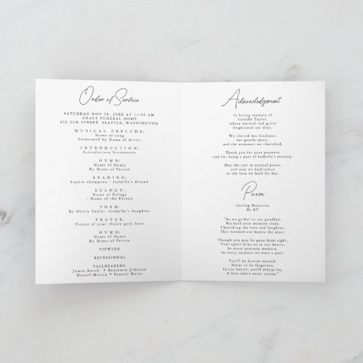 Begrafenisfoto Memorial Orde van Service Programma (Binnen)