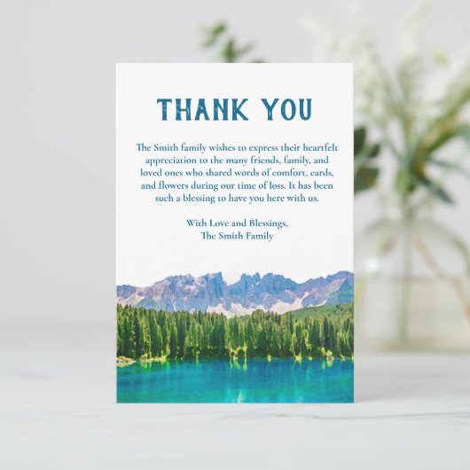Begrafenisfoto Mountain Lake Memorial Bedankkaart (Staand voorkant)