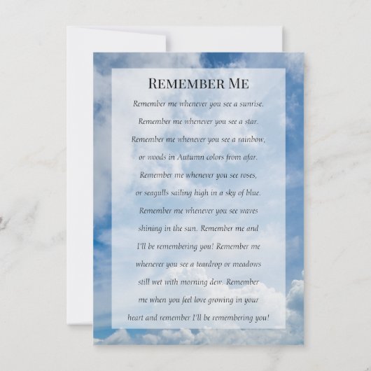 Begrafenisfoto Onthoud mij Gebed Kaart Notitiekaartje (Achterkant)