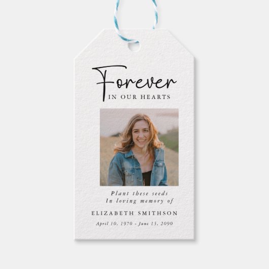 Begrafenisfoto voor altijd in ons hart Gedicht Geb Cadeaulabel (Voorkant)