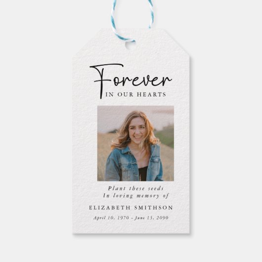 Begrafenisfoto voor altijd in ons hart Gedicht Geb Cadeaulabel (Achterkant)