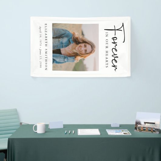 Begrafenisfoto voor altijd in ons hart Gedicht Geb Spandoek (Beurs)