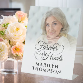 Begrafenisfoto voor altijd in ons hart reclamebord met voetstuk